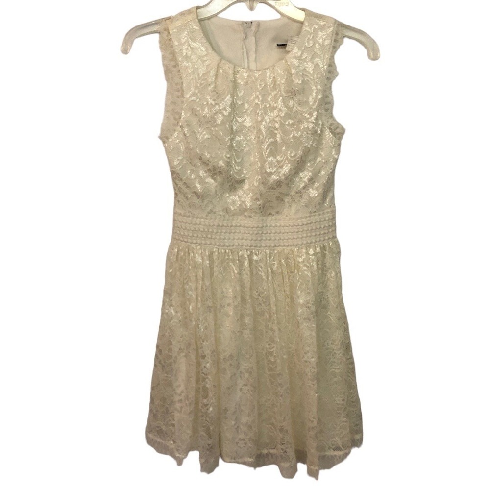 B DARLIN Cream White Lace DRESS XS 1 2  Y2K Floral Feminine Coquette Church